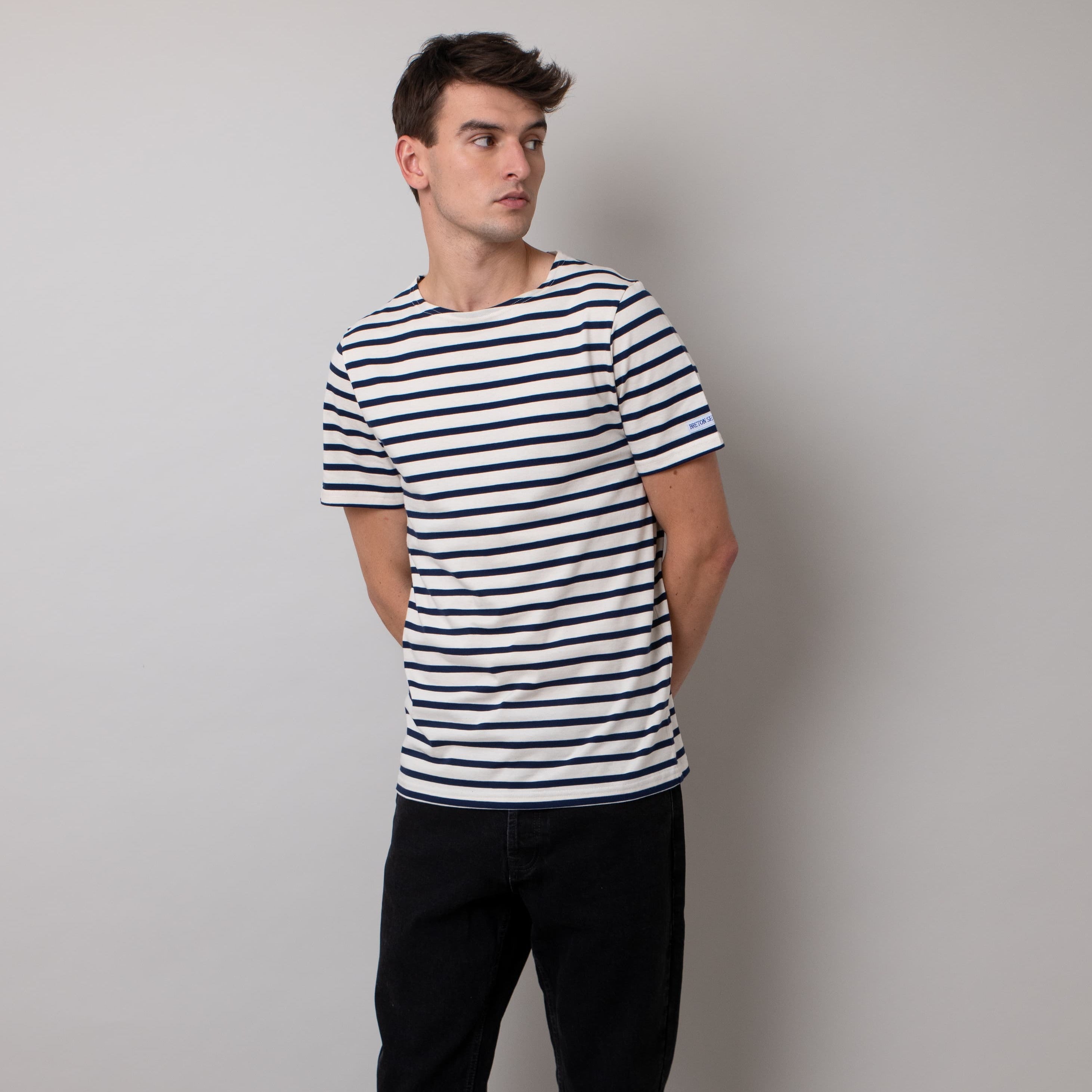 Men's Breton Blue and White Striped Sailor T-Shirt