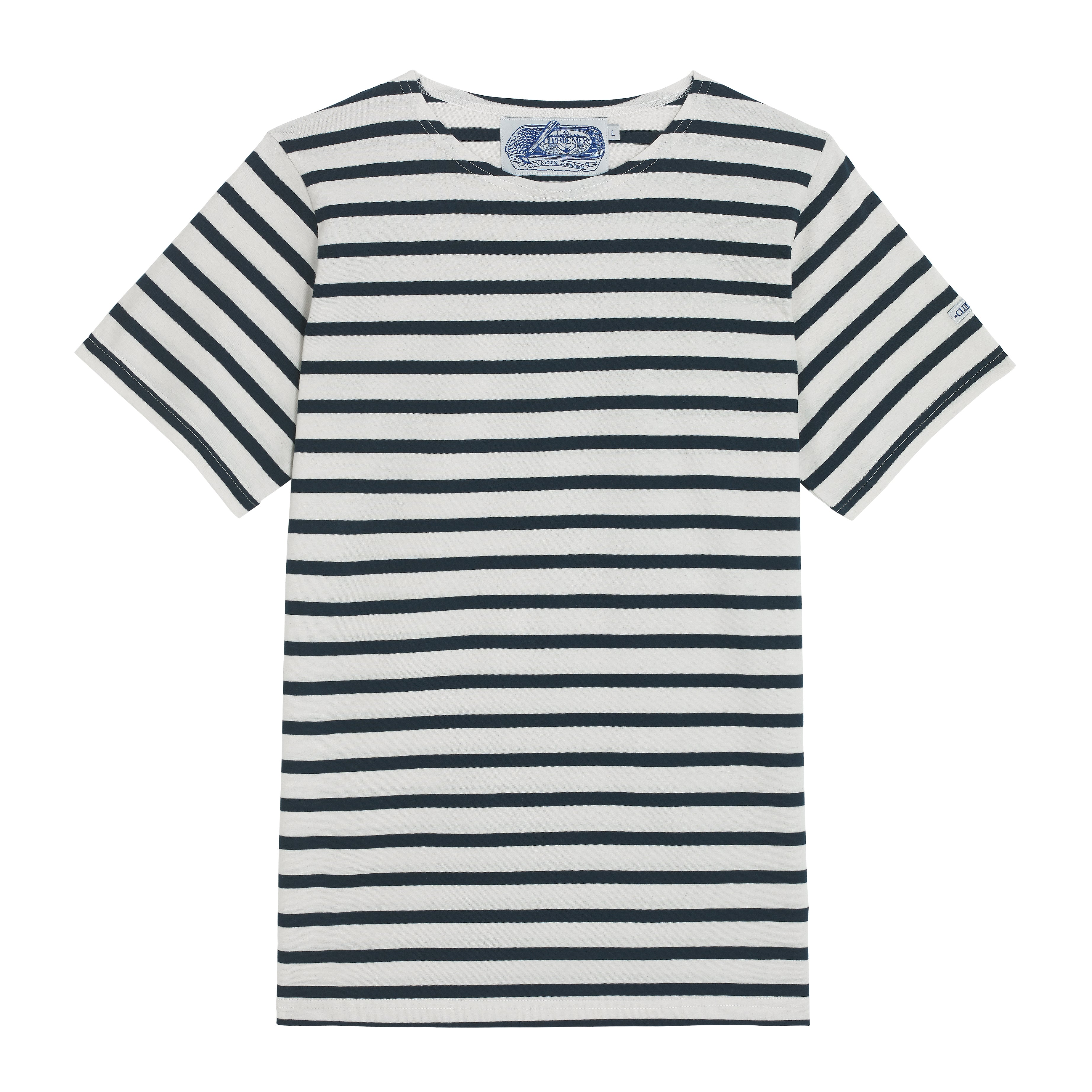 Short Sleeved Striped Crewneck Tee in Navy + White